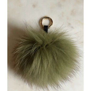 Linda Richards Bag Charm Key Chain Ring Faux Fur Puff Ball Green